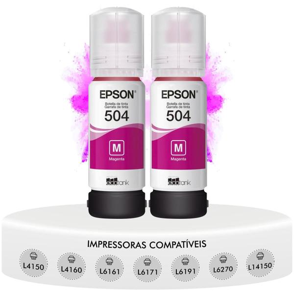 Imagem de Kit 2 Refis De Tinta Magenta T544 Original Epson L1110 L3110 L3150 L3160 L3210 L3250 L3260 L5190 L5290 T544320