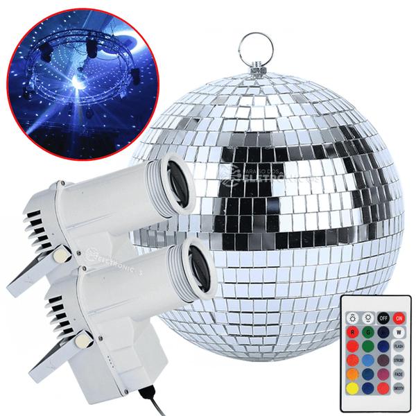 Imagem de Kit 2 Refletor E 1 Globo Bola Espelhado 30cm Luz Rgb Festa KIT003 194882BR REFG30