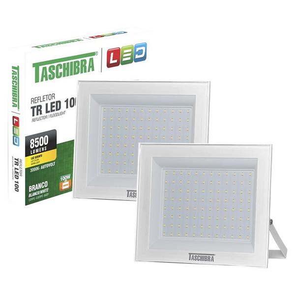 Imagem de Kit 2 Refletor Holofote Led 100w 3000k Branco Taschibra