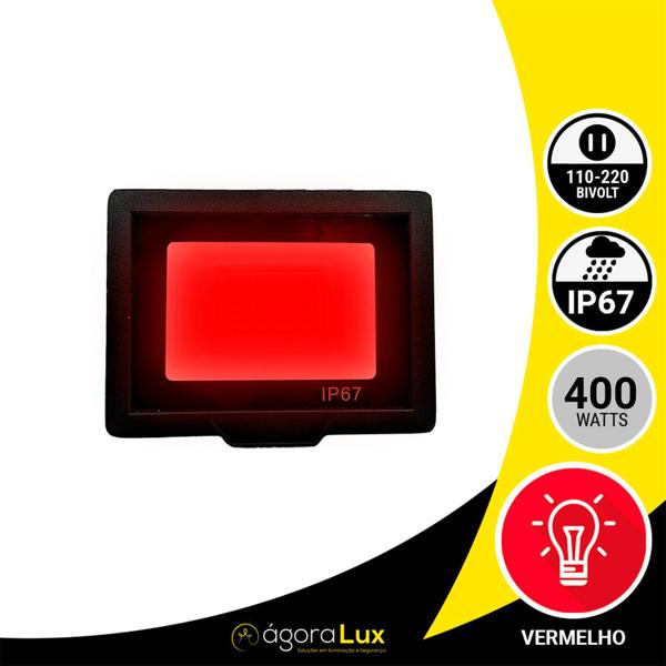 Imagem de Kit 2 Refletor Led Holofote 400w Vermelho A Prova D'Agua Bivolt de Alta Potência Para Decoração Eventos Jardins Hoteis e Lojas