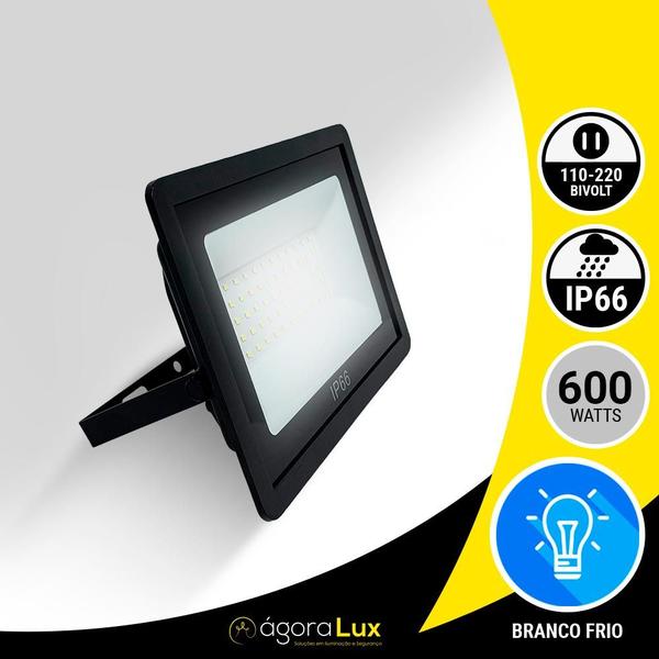 Imagem de Kit 2 Refletor Led Holofote 600w Ip66 Bivolt Luz Branco Frio Uso Externo Quintal Iluminação Forte