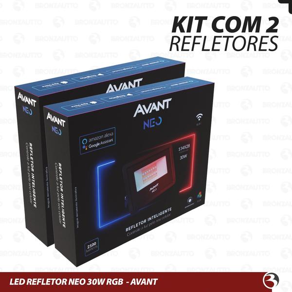 Imagem de Kit 2 Refletor Led Holofote Rgb 30W Prova D'Água Google Nest Alexa Echo Wi-Fi 2.4 GHz Avant