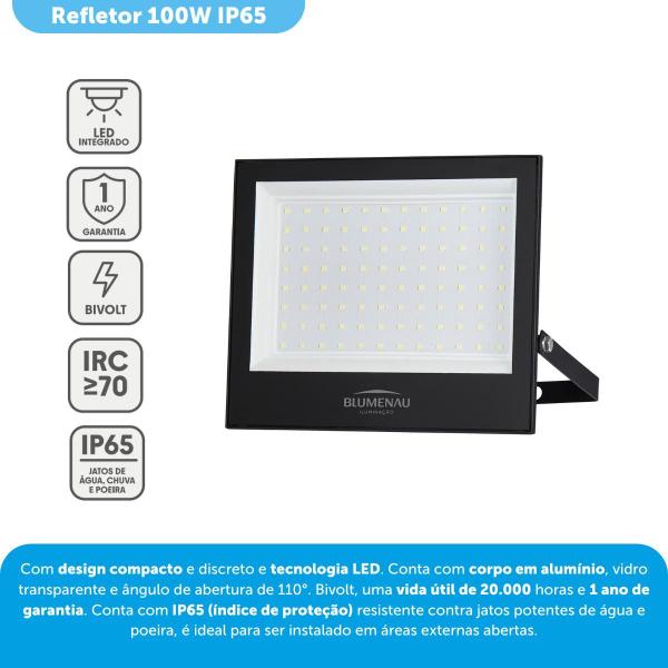 Imagem de Kit 2 Refletor Led Play 100w Holofote Carcaça Prova D'água Preto 6500k Bivolt Blumenau 