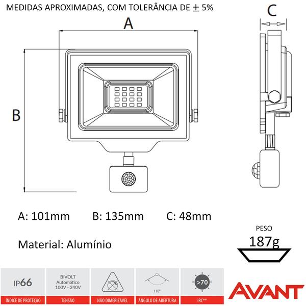 Imagem de Kit 2 Refletor Sensor Presença 10W Branco Frio 6500K Fotocelula