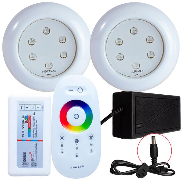 Imagem de Kit 2 Refletores Led 9w RGB ABS e Comando para Iluminação Piscina