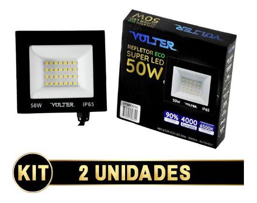 Imagem de Kit 2 Refletores Volter Led Holofote 50w Luz Branca Projetor