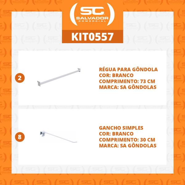 Imagem de KIT - 2 Réguas para Gôndola Ponta 73cm + 8 ganchos simples Branco - Sa Gondolas