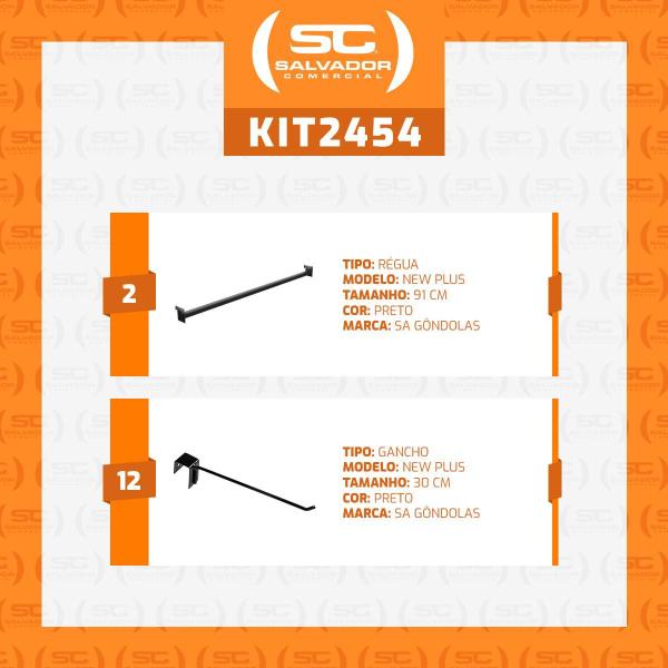 Imagem de Kit - 2 Réguas Para Organização de Gondola 91cm + 12 Ganchos Simples Preto New Plus - Sa Gondolas