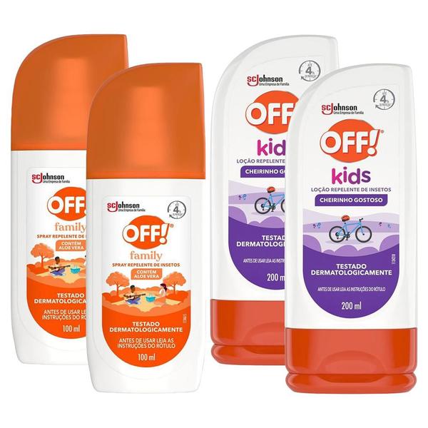 Imagem de Kit 2 Repelente de Insetos Off! Loção Kids 200ml + 2 Repelente Off! Spray Family 100ml