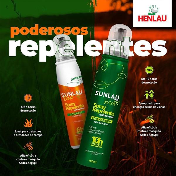 Imagem de Kit 2 Repelente Spray Contra Insetos Dengue 6h Sunlau Deet 100ml Henlau