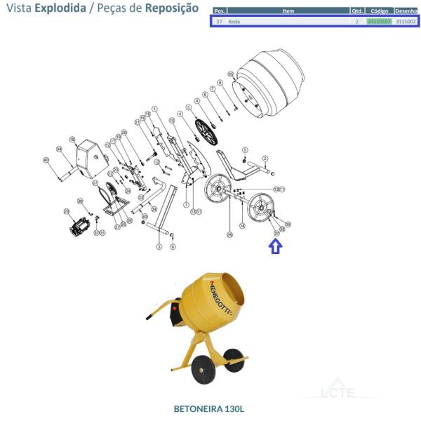 Imagem de Kit 2 Rodas Para Betoneira Menegotti 120 Litros Original