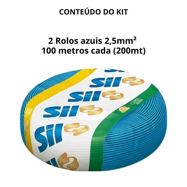 Imagem de Kit 2 Rolo Cabo Flexível Fio Eletrico SIL 2,5mm²100mAzul