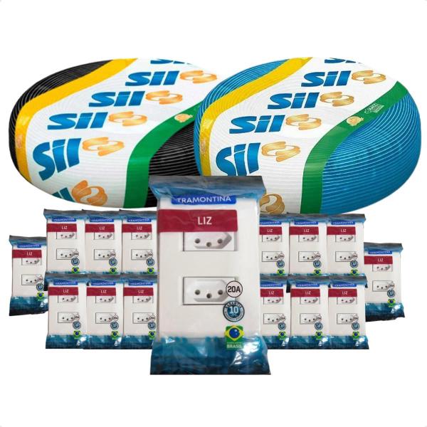 Kit 2 Rolo Cabo Flexivel SIL 4mm² 100m + 15 Tomada Dupla 20A Imagem de Kit 2 Rolo Cabo Flexivel SIL 4mm² 100m + 15 Tomada Dupla 20A