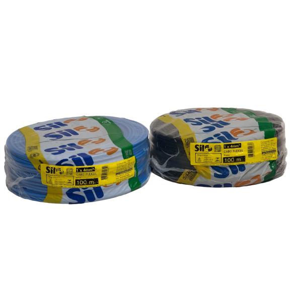 Kit 2 Rolo Cabo Flexivel SIL 4mm² 100m + 15 Tomada Dupla 20A Imagem de Kit 2 Rolo Cabo Flexivel SIL 4mm² 100m + 15 Tomada Dupla 20A