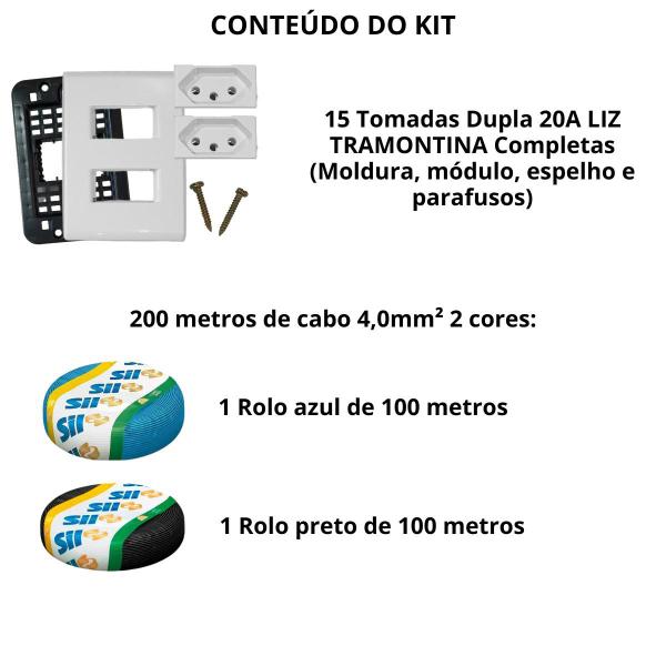 Kit 2 Rolo Cabo Flexivel SIL 4mm² 100m + 15 Tomada Dupla 20A Imagem de Kit 2 Rolo Cabo Flexivel SIL 4mm² 100m + 15 Tomada Dupla 20A