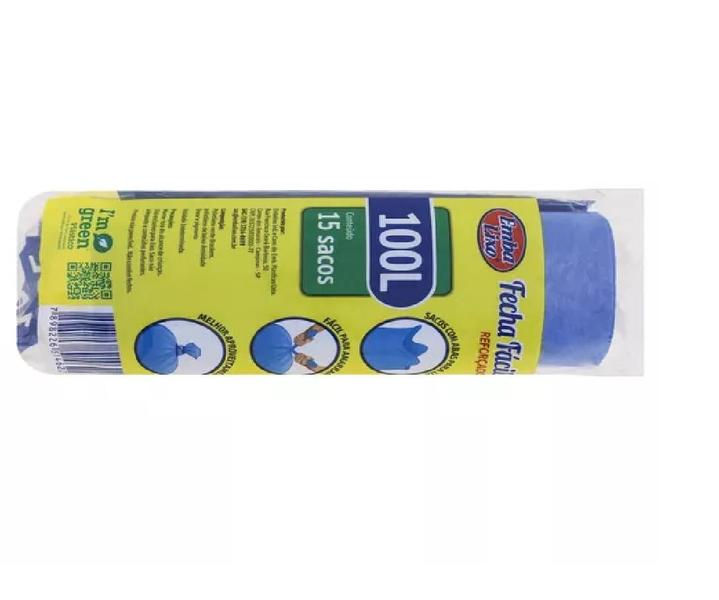 Imagem de Kit 2 Rolo Saco Lixo Azul Fecha Fácil Resistente 100 L 30Un