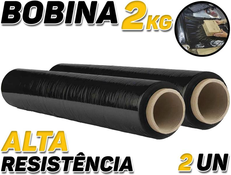 Imagem de Kit 2 Rolos Bobina Filme Stretch Preto 500x30 C/ 100m 2kg