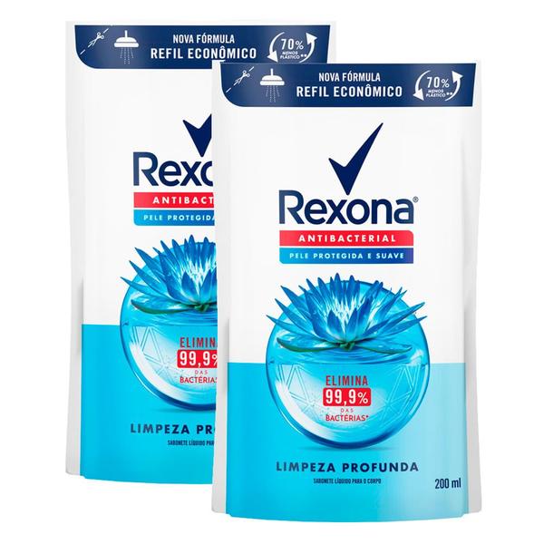 Imagem de Kit 2 Sabonete Líquido Rexona Antibacterial Limpeza Profunda Refil 200ml