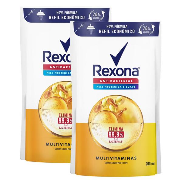 Imagem de Kit 2 Sabonete Líquido Rexona Antibacterial Multivitaminas Refil 200ml