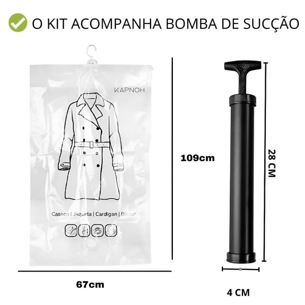 Imagem de Kit 2 Saco À Vácuo G Organizador C/ Cabide Roupa  + Bomba