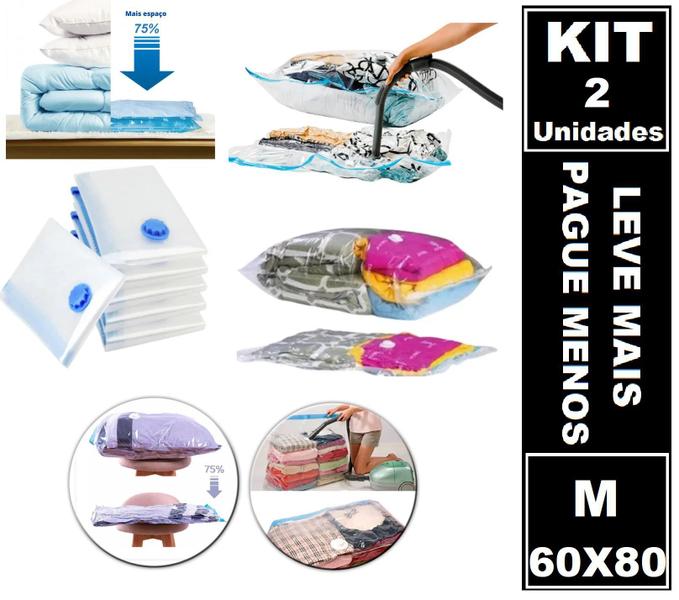 Imagem de Kit 2 Saco À Vácuo Guardar Roupa Edredom Multiuso 60x80Cm