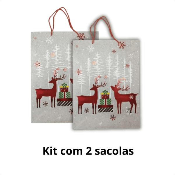 Imagem de Kit 2 Sacolas De Presente Diversas Estampas De Natal 