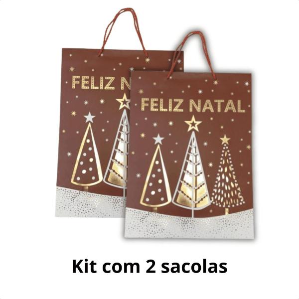 Imagem de Kit 2 Sacolas De Presente Diversas Estampas De Natal 