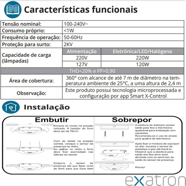 Imagem de Kit 2 Sensor Presença Preto Slim Teto Smart X-Control 360 App