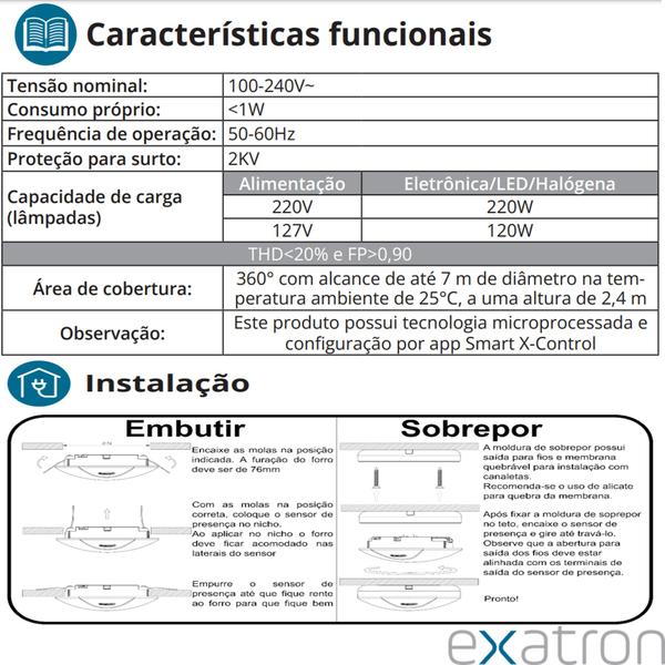 Imagem de Kit 2 Sensor Presença Slim Teto Smart X-control 360 App Celular