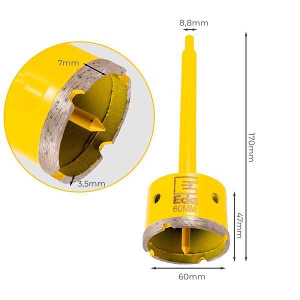 Imagem de Kit 2 Serra Copo Diamantada 60Mm Com Haste Pino Profissional