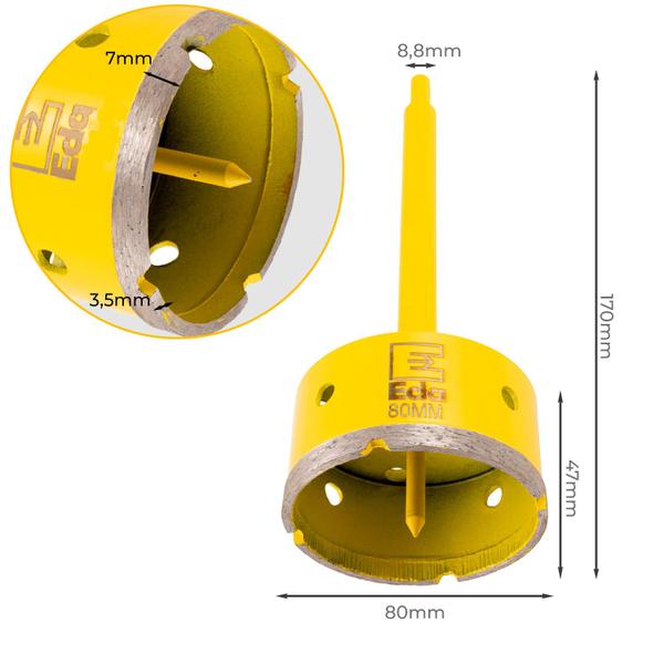 Imagem de Kit 2 Serra Copo Diamantada 80mm Haste e Guia Profissional