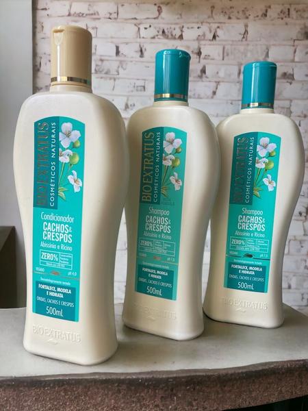 Imagem de Kit 2 Shampoo 1 Condicionador Cachos Crespos Limpeza suave 500 ml