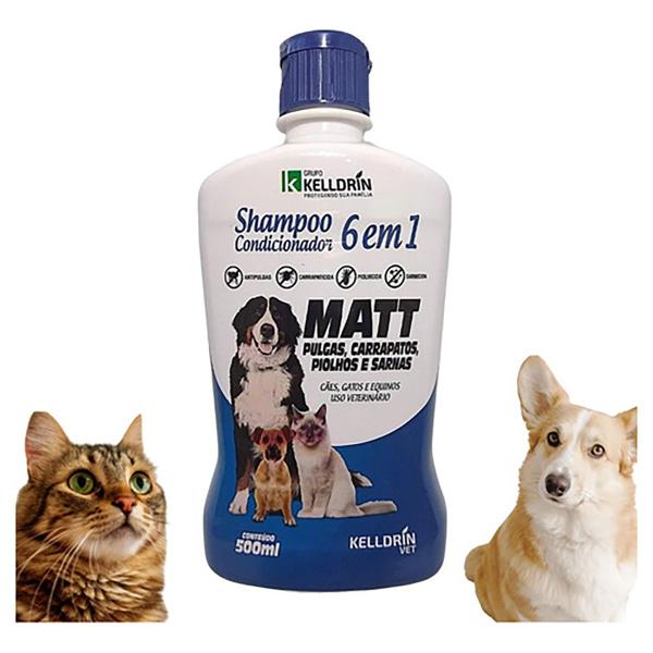 Imagem de KIT 2 Shampoo Condicionador Pet Matt Kelldrin Tratamento Pulgas Carrapato Cães 6 x 1 Anti Sarna Cachorro Gato