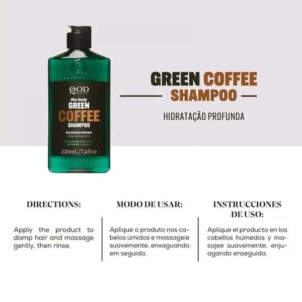 Imagem de Kit 2 Shampoo Óleo de Café Verde Masculino Green Coffee Hidratante Reconstrução 220ml QOD