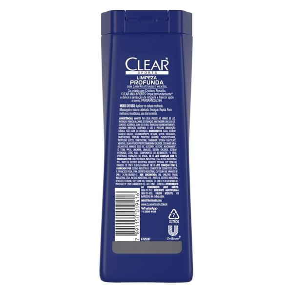 Imagem de Kit 2 Shampoos Clear Men Sports Anticaspa Limpeza Profunda 400ml