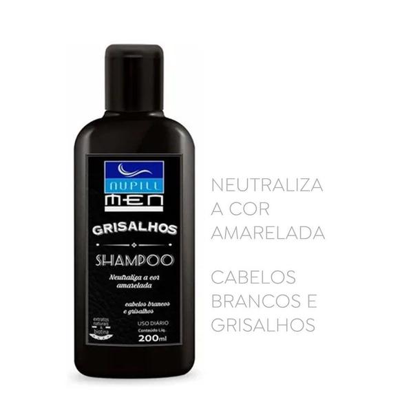 Imagem de Kit 2 Shampoos Masculino Cabelos Brancos e Grisalhos Nautraliza cor Amarelada Nupill 200ml