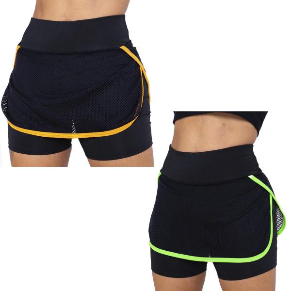 Imagem de Kit 2 Shorts Saia Ginastica Academia Cintura Alta Fitness