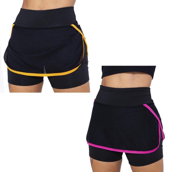 Imagem de Kit 2 Shorts Saia Ginastica Academia Cintura Alta Fitness