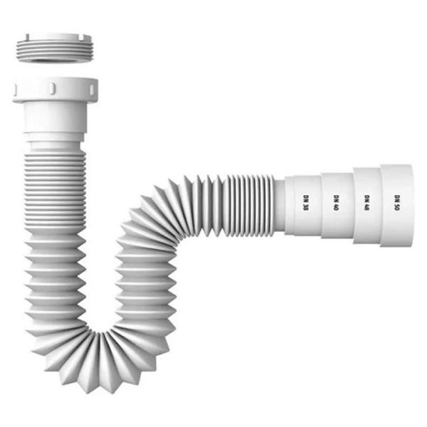 Imagem de Kit 2 Sifão Pia Banheiro Cozinha Flexível Universal Sanfonado Corrugado Esgoto Branco Iguatemi Sink