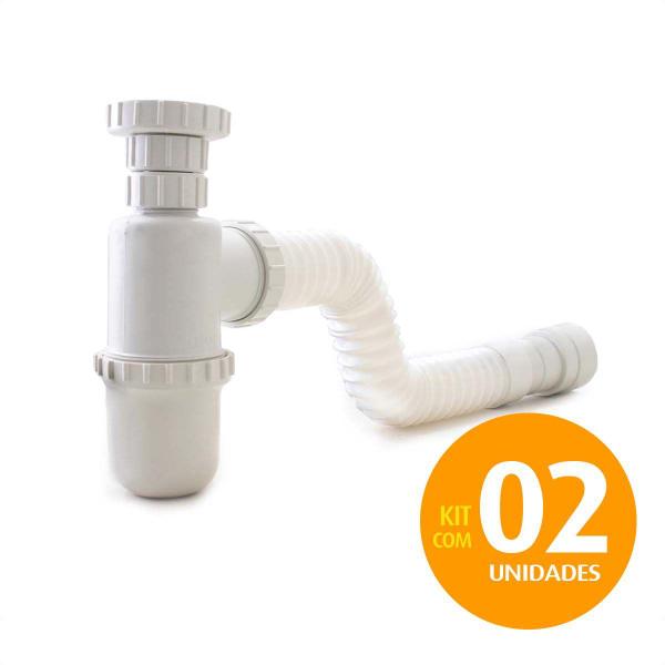 Imagem de Kit 2 Sifão Sanfonado Copo Universal Branco Extensível Até 50cm