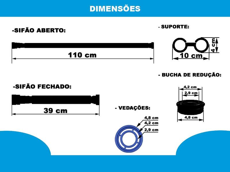 Imagem de Kit 2 Sifão Sanfonado Tubo Extensivo Universal Preto Fosco