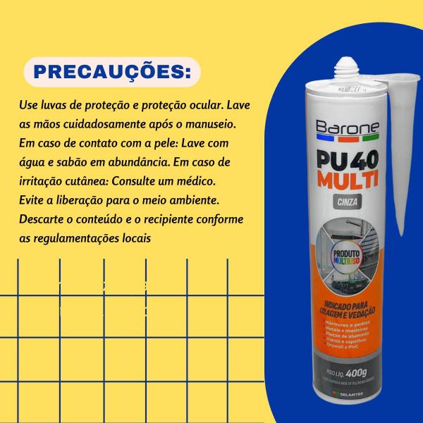 Imagem de Kit 2 Silicone PU40 Cinza Adesivo Cola Vedação Barone 400g Multiuso