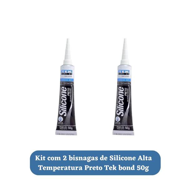 Imagem de Kit 2 Silicones Alta Temperatura Preto Tek Bond 50g