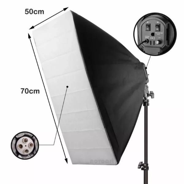 Imagem de Kit 2 Soft Box Soquete E27 Quadruplo 50 X 70 + 2 Tripés 2m