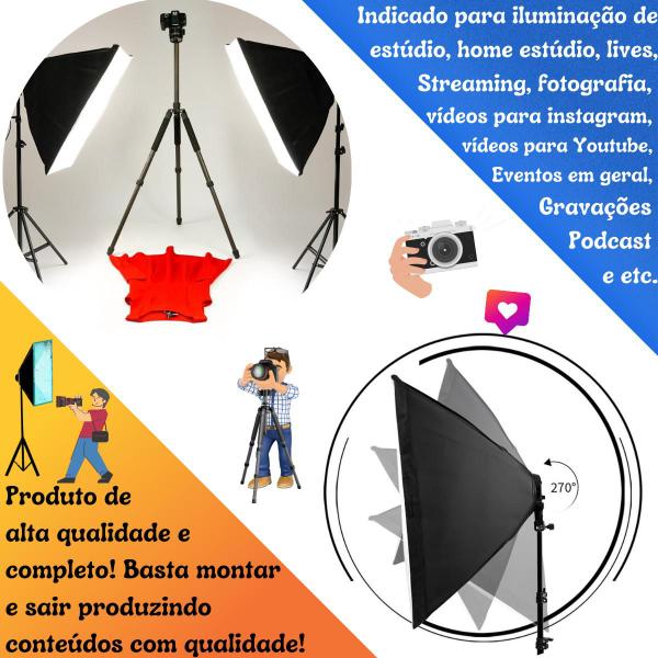 Kit 2 Softbox 50x70 Luz Tripé Quadruplo+8 Lâmpadas 45w 5500k - PDIMPORT Imagem de Kit 2 Softbox 50x70 Luz Tripé Quadruplo+8 Lâmpadas 45w 5500k
