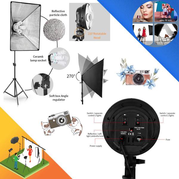 Kit 2 Softbox 50x70 Luz Tripé Quadruplo+8 Lâmpadas 45w 5500k - PDIMPORT Imagem de Kit 2 Softbox 50x70 Luz Tripé Quadruplo+8 Lâmpadas 45w 5500k