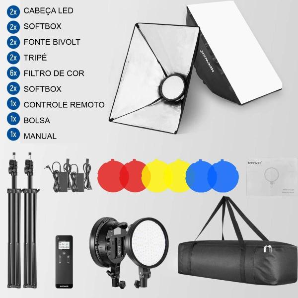 Imagem de Kit 2 Softbox Led 48w Dimmer Bicolor Foto E Vídeo Neewer Com Controle Remoto Nw48ii