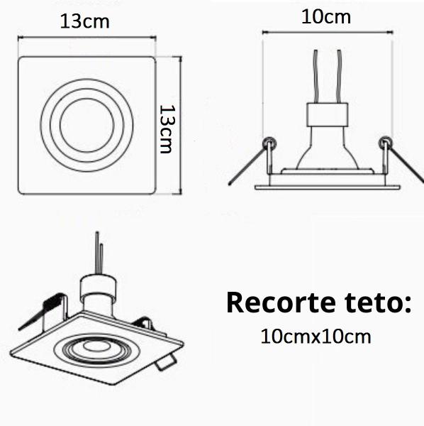 Imagem de Kit 2 Spot Embutir AR70 Quadrado Preto Recuado