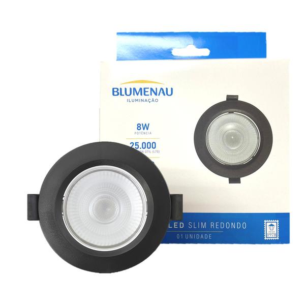 Imagem de Kit 2 Spot Led Slim Preto Redondo Embutir 8w Branco Frio 6500K