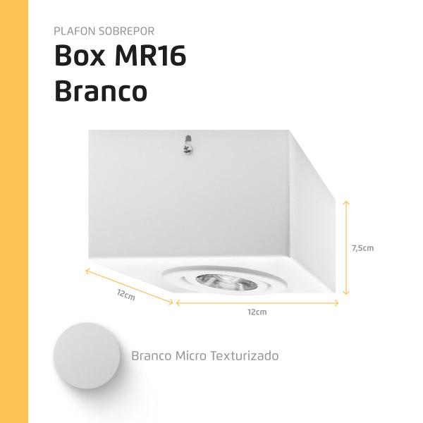 Imagem de Kit 2 Spot Plafon Sobrepor Box Quadrado Mr16 Branco + Led 7w Branco Frio